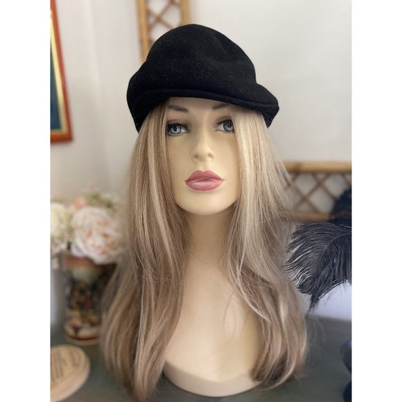 Country Gentleman Black‎ 100% Wool Newsboy Cap Hat Fitted Medium Size Vintage - Picture 2 of 16